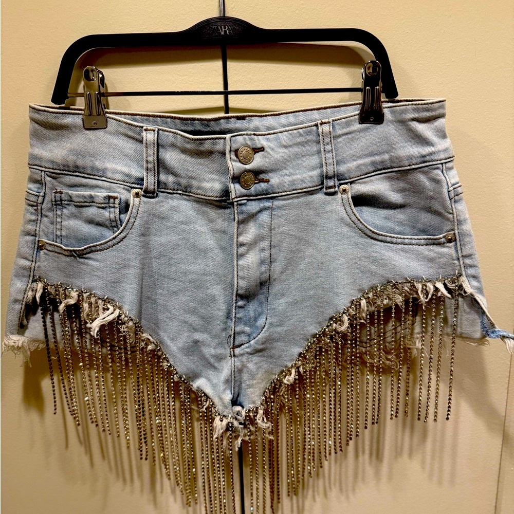 Zara Jean Shorts with Rhinestone Fringe